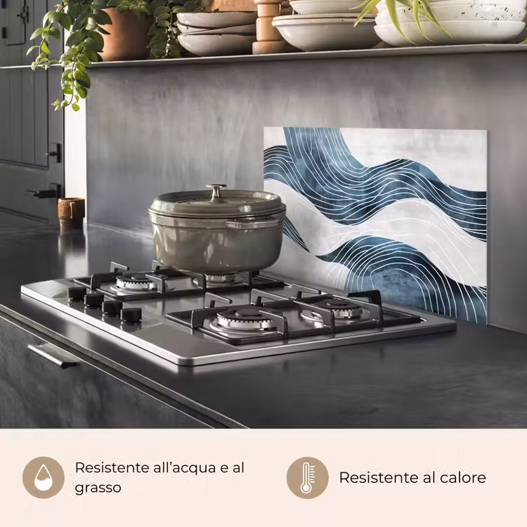 Paraschizzi cucina - Linee - Onde - Astratto - Blu — 2