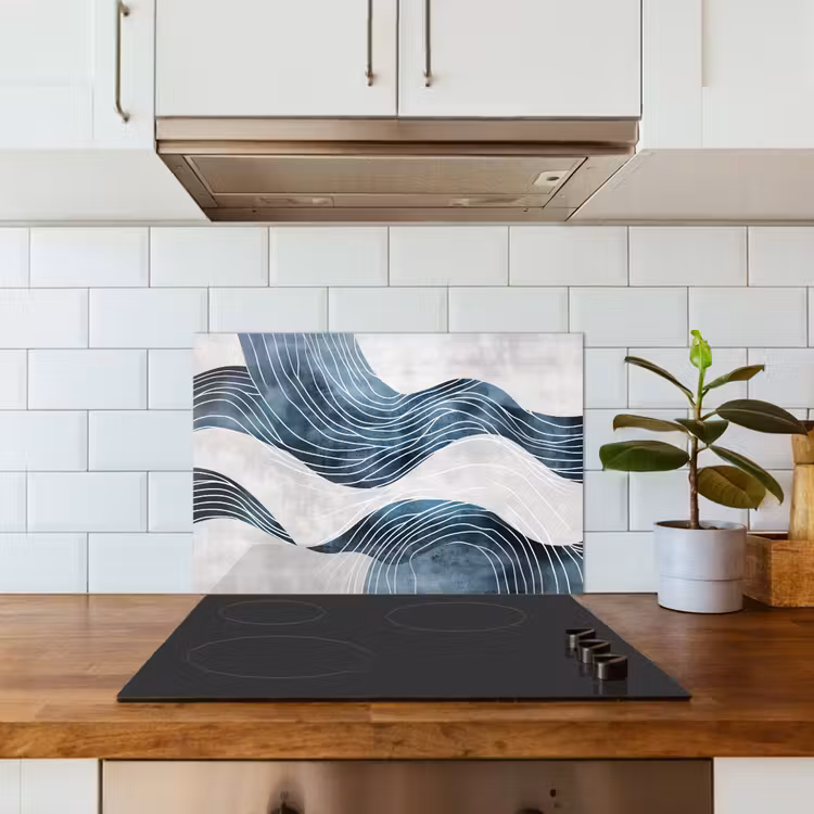Paraschizzi cucina - Linee - Onde - Astratto - Blu — 3