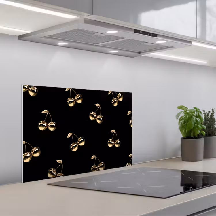 Paraschizzi cucina - Motivo - Ciliegio - Oro - Cromo — 1