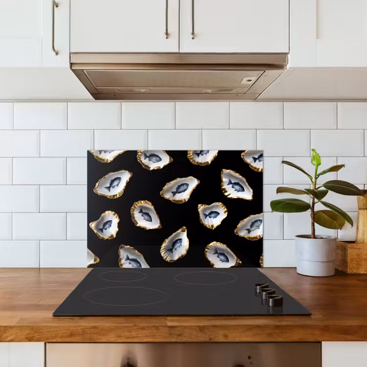 Paraschizzi cucina - Ostriche - Pesce - Blu - Oro — 3