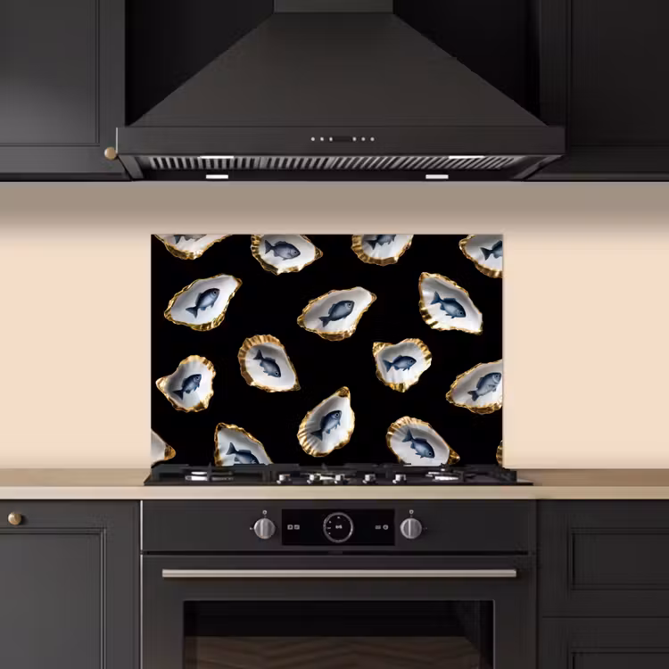 Paraschizzi cucina - Ostriche - Pesce - Blu - Oro — 5
