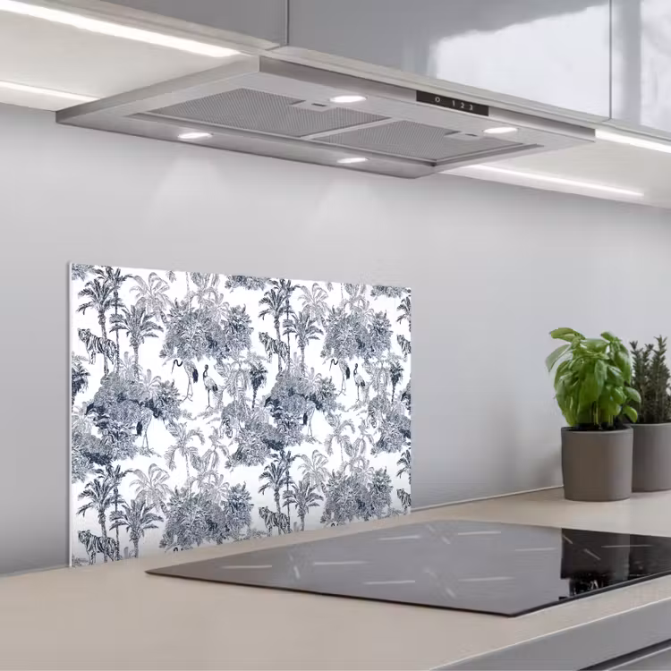 Paraschizzi cucina - Palme - Giungla - Astratto - Blu — 1