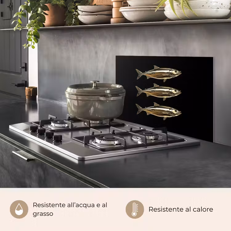 Paraschizzi cucina - Pesci - Oro - Nero — 2