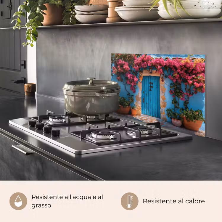 Paraschizzi cucina - Porta - Legno - Fiori - Blu — 2