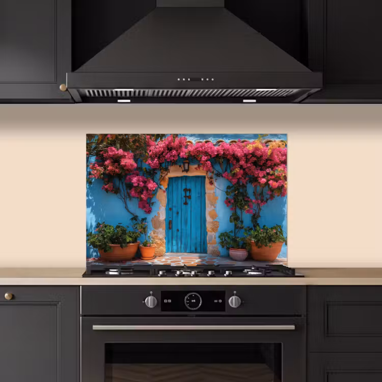 Paraschizzi cucina - Porta - Legno - Fiori - Blu — 5