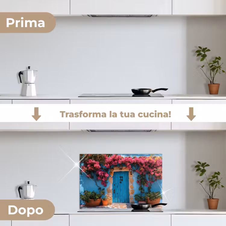 Paraschizzi cucina - Porta - Legno - Fiori - Blu — 7