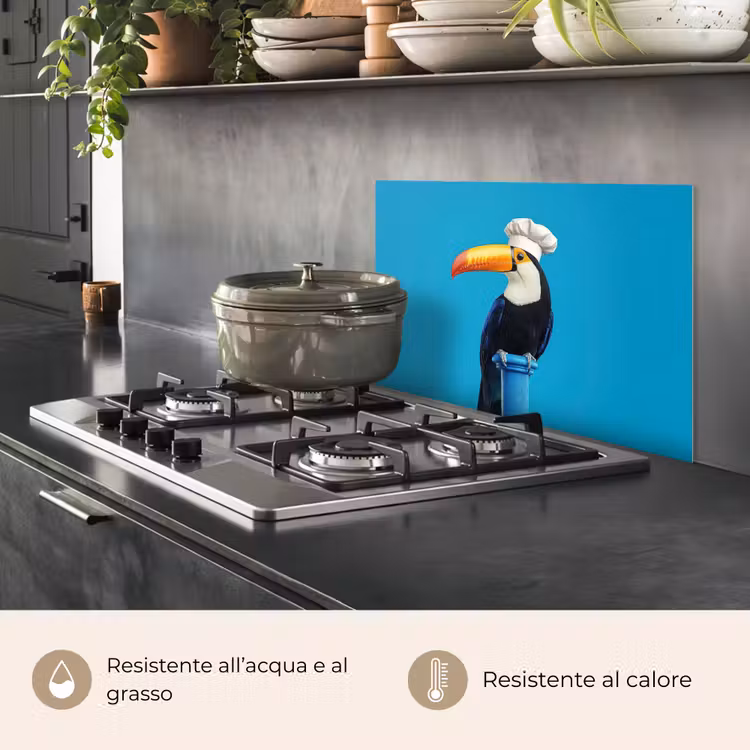 Paraschizzi cucina - Tucano - Piedistallo - Uccello - Cappello da cuoco — 2