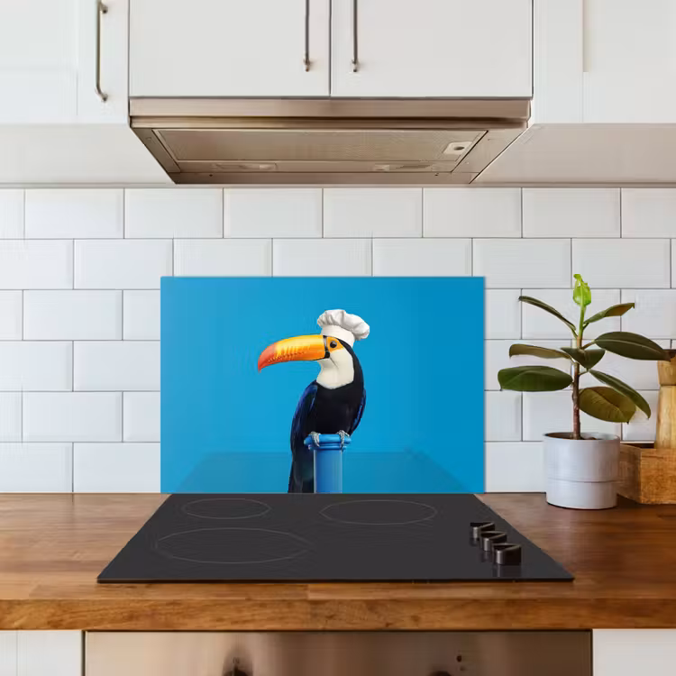 Paraschizzi cucina - Tucano - Piedistallo - Uccello - Cappello da cuoco — 3