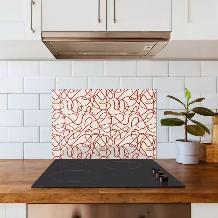 Paraschizzi cucina - Linee - Astratto - Rosso - Beige — 3