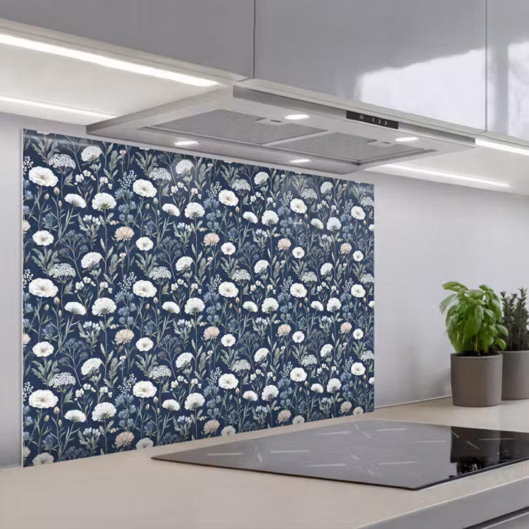 Paraschizzi cucina - Motivo - Fiori - Bianco - Blu — 1