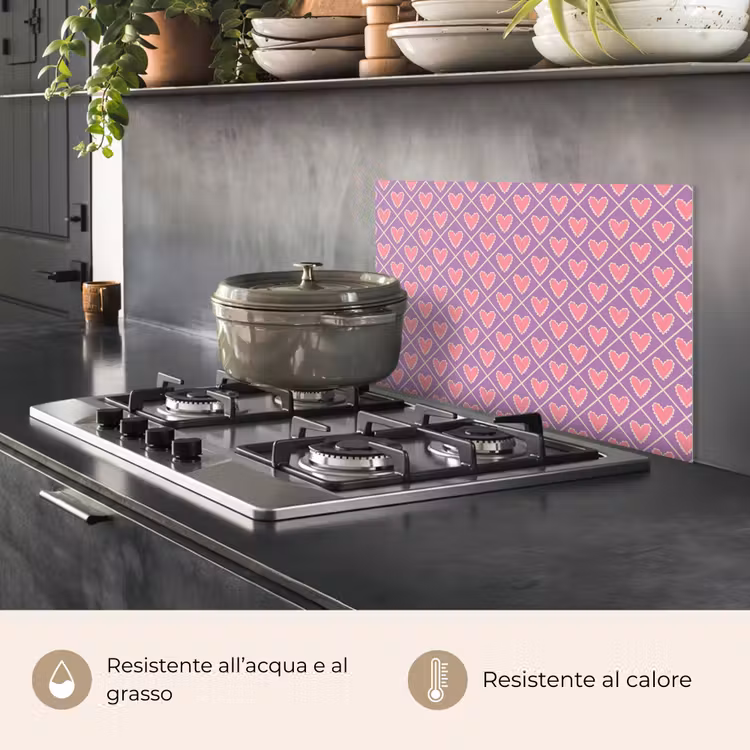 Paraschizzi cucina - Quadrato - Motivo - Viola - Cuori — 2