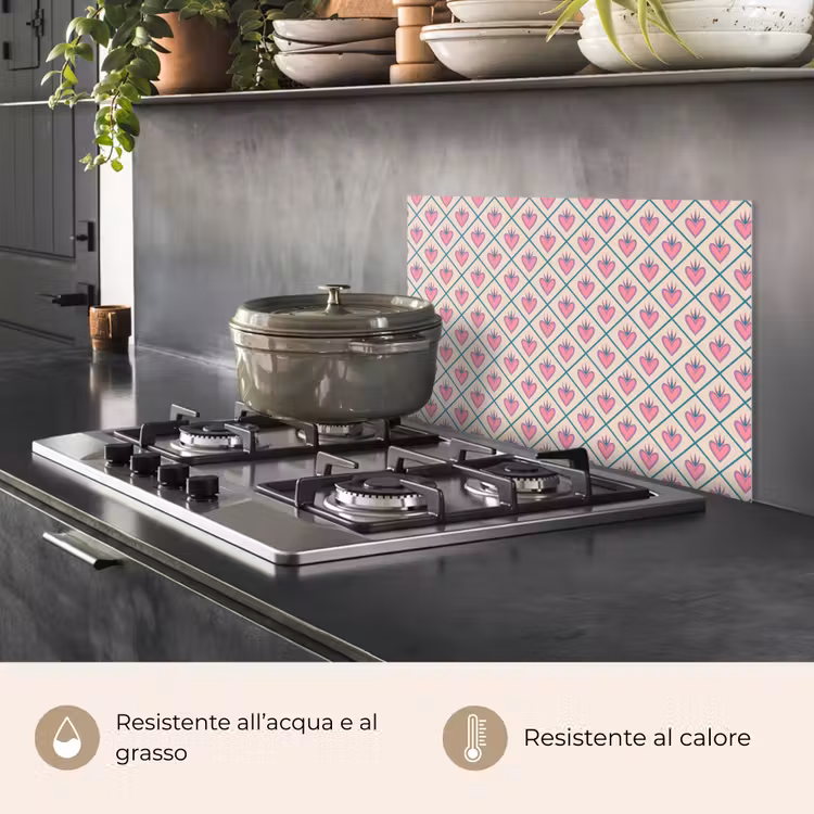 Paraschizzi cucina - Retrò - Quadrato - Cuori - Motivo — 2