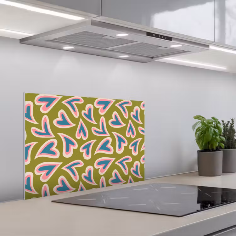 Paraschizzi cucina - Verde - Retrò - Cuori - Motivo — 1