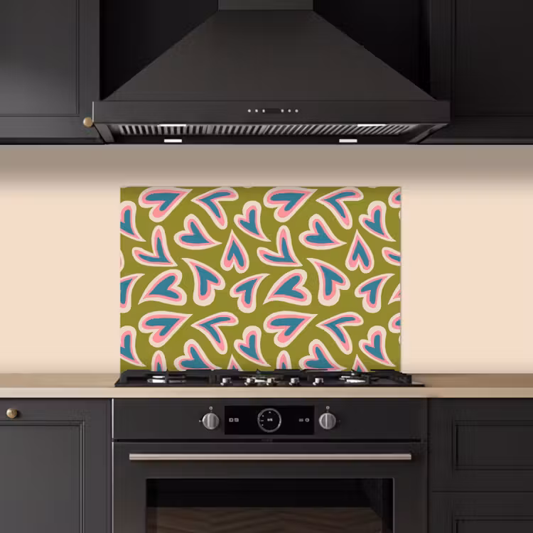 Paraschizzi cucina - Verde - Retrò - Cuori - Motivo — 5