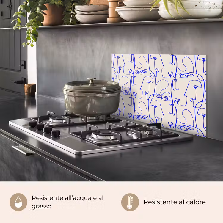 Paraschizzi cucina - Viso - Blu - Linee - Beige — 2