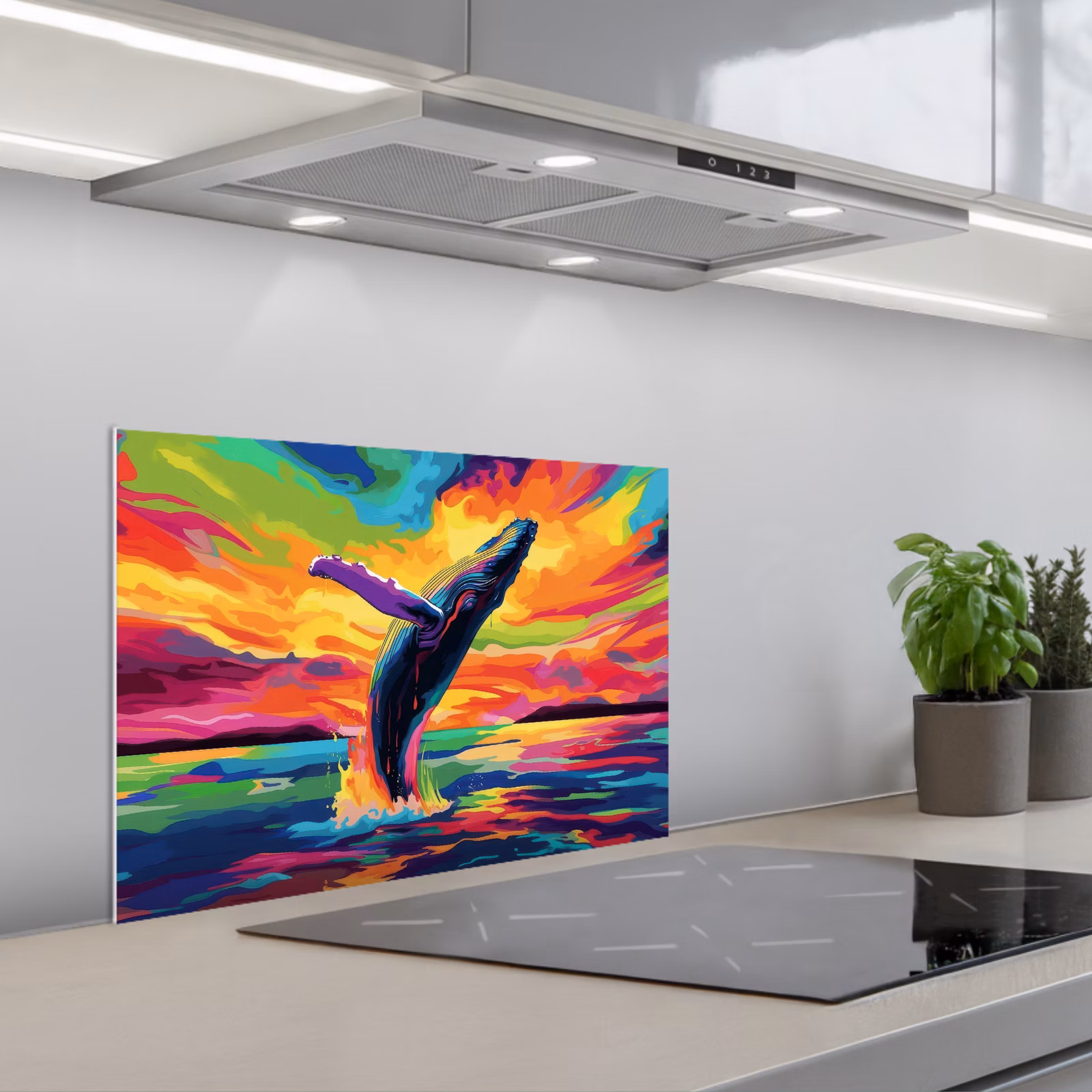 Paraschizzi cucina - Tramonto - Balena - Dipinto - Colorato — 1