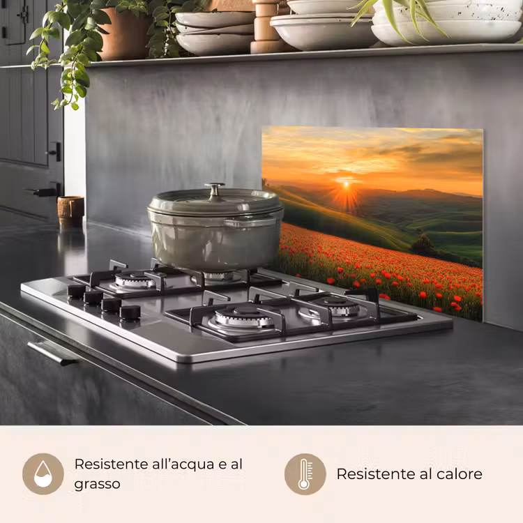 Paraschizzi cucina - Papaveri - Fiori - Colline - Tramonto — 2