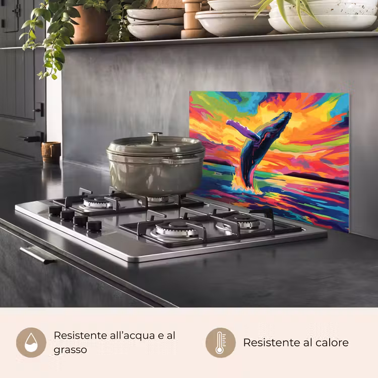 Paraschizzi cucina - Tramonto - Balena - Dipinto - Colorato — 2