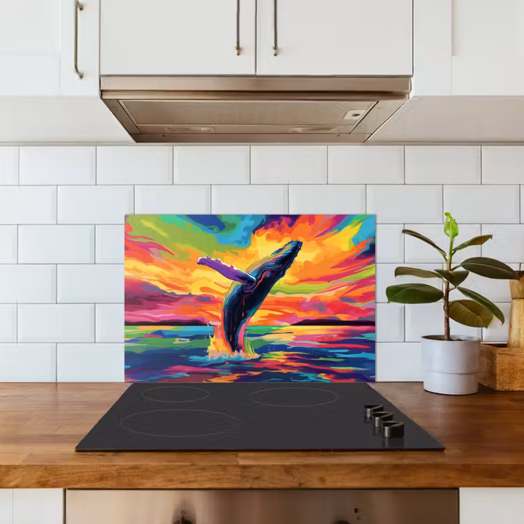 Paraschizzi cucina - Tramonto - Balena - Dipinto - Colorato — 3