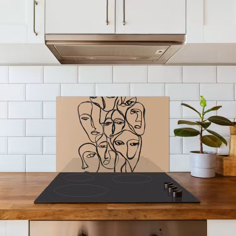 Paraschizzi cucina - Mare di volti - Disegno al tratto - Astratto — 3