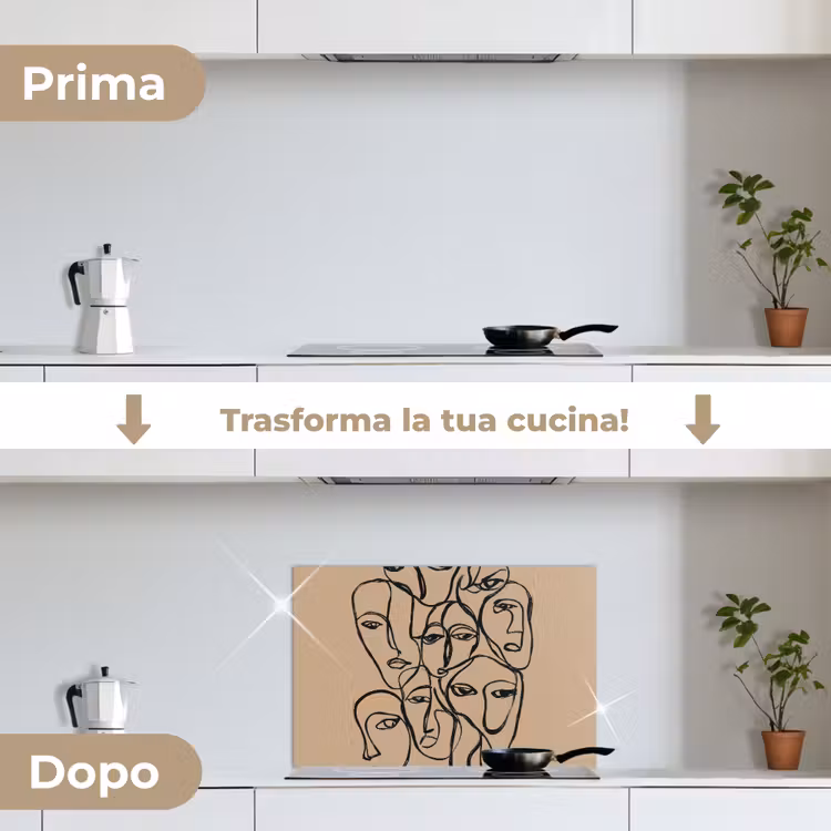 Paraschizzi cucina - Mare di volti - Disegno al tratto - Astratto — 7