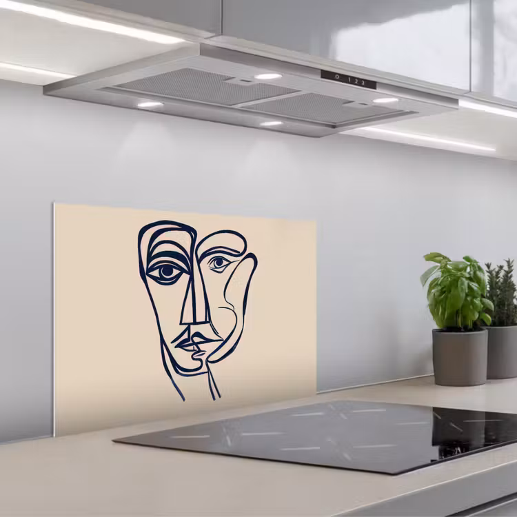 Paraschizzi cucina - Minimalista - Illustrazione lineare - Beige - Blu scuro — 1
