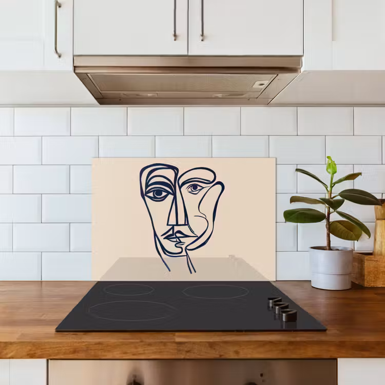 Paraschizzi cucina - Minimalista - Illustrazione lineare - Beige - Blu scuro — 3