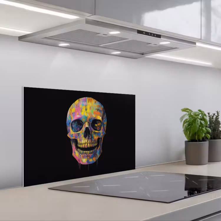 Paraschizzi cucina - Pennellate - Teschio - Colorato - Astratto — 1