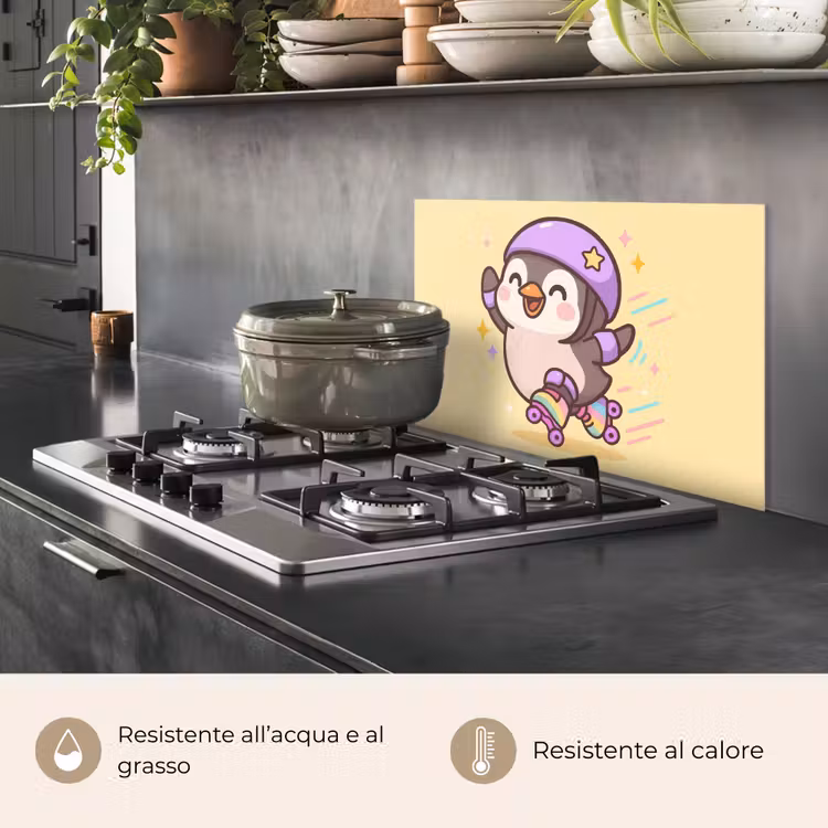 Paraschizzi cucina - Pinguino - Pattini a rotelle - Giallo - Energetico — 2