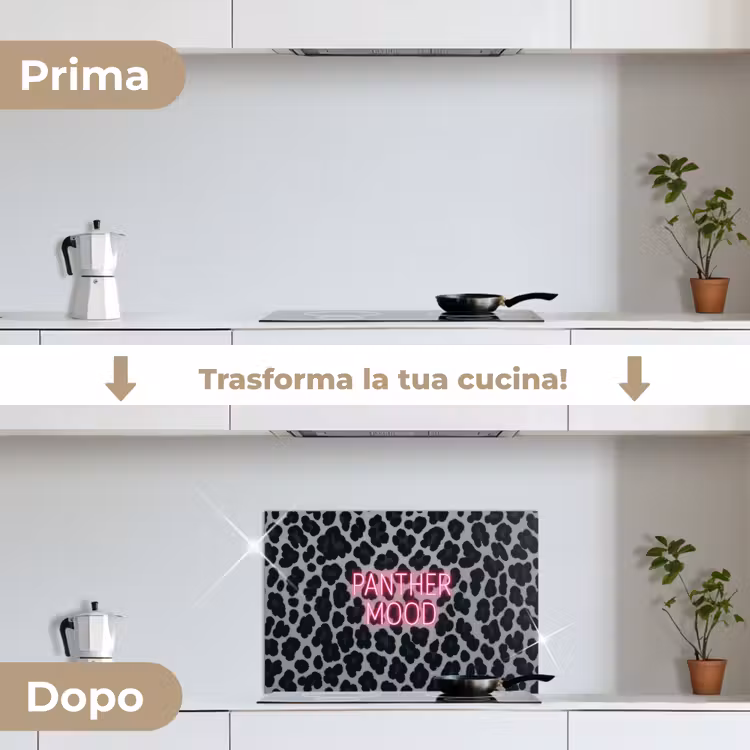 Paraschizzi cucina - Stampa pantera - Nero - Lettere neon - Rosa — 7