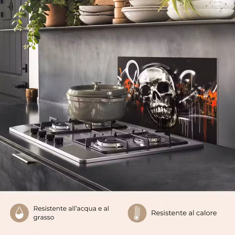 Paraschizzi cucina - Teschi - Arte - Scuro - Rosso — 2