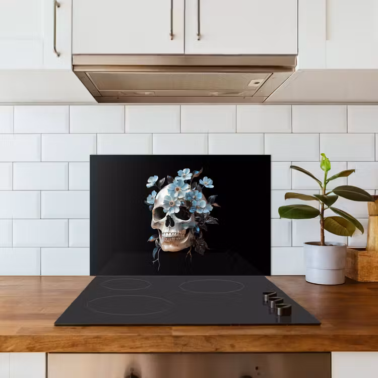 Paraschizzi cucina - Teschio - Blu - Fiori - Foglie — 3