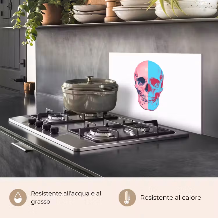 Paraschizzi cucina - Teschio - Grafica - Rosa - Diviso — 2