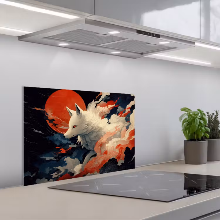 Paraschizzi cucina - Volpe bianca - nuvole - luna — 1
