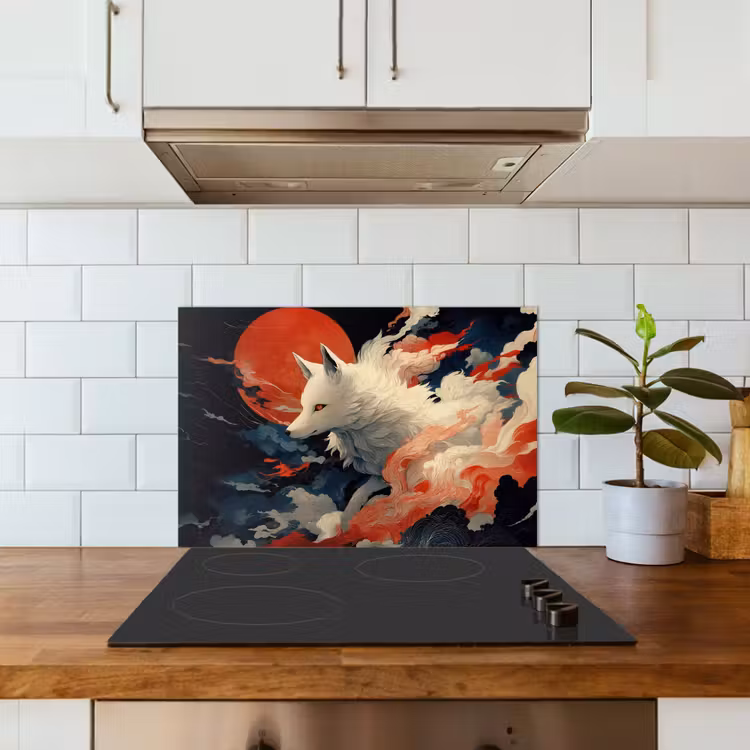 Paraschizzi cucina - Volpe bianca - nuvole - luna — 3