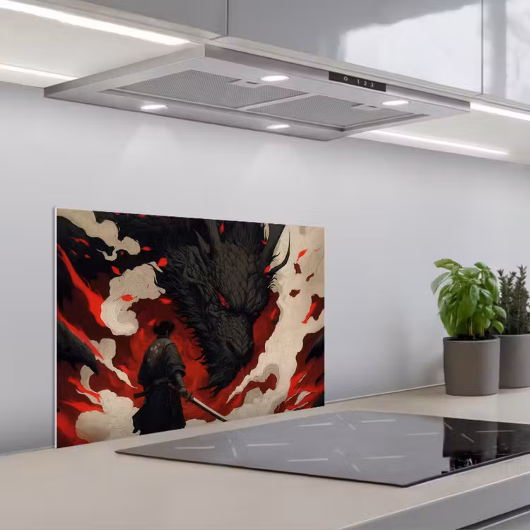 Paraschizzi cucina - Guerriero - Drago - Nero - Rosso - Fumo — 1