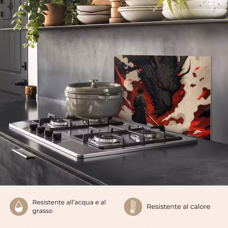 Paraschizzi cucina - Guerriero - Drago - Nero - Rosso - Fumo — 2
