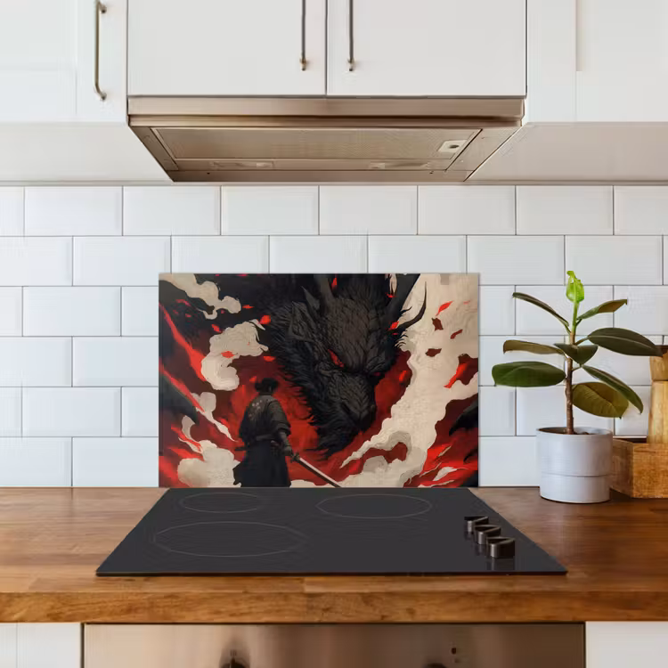 Paraschizzi cucina - Guerriero - Drago - Nero - Rosso - Fumo — 3