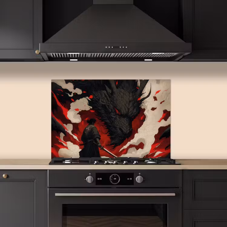 Paraschizzi cucina - Guerriero - Drago - Nero - Rosso - Fumo — 5