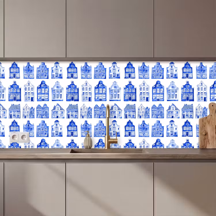 Schienale cucina - Motivo - Case - Blu — 1