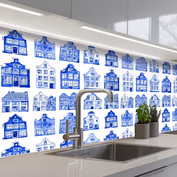 Schienale cucina - Motivo - Case - Blu — 2
