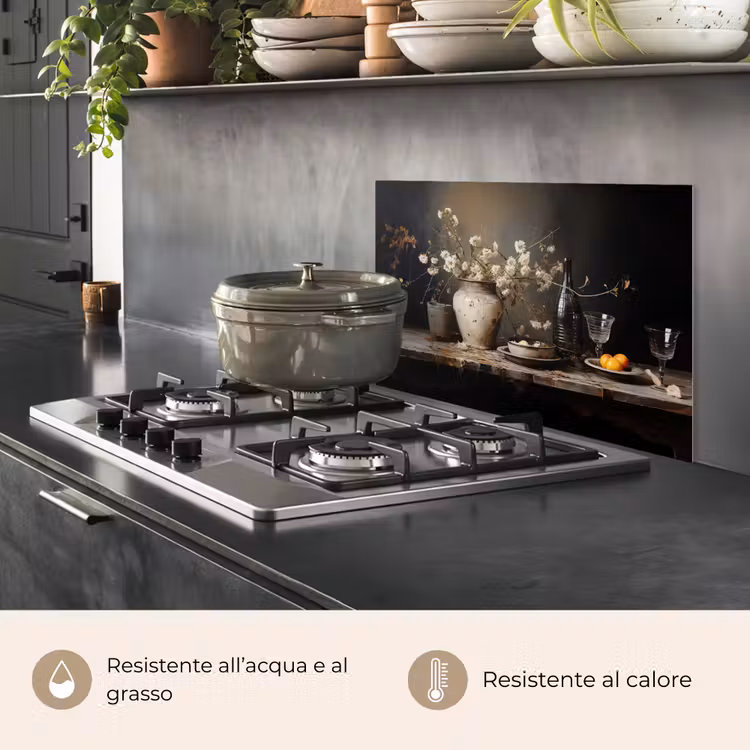 Paraschizzi cucina - Natura morta - Fiori - Bouquet - Vaso - Vino — 2