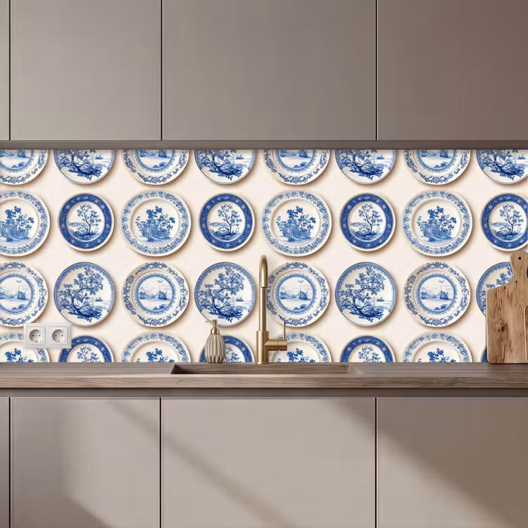 Schienale cucina - Segni - Alberi - Piante - Blu — 1
