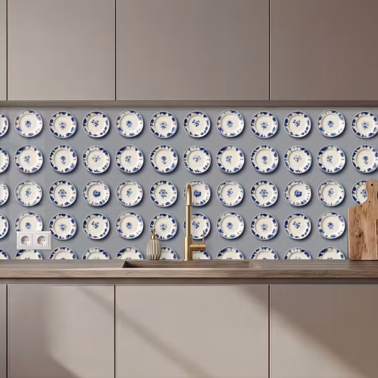 Schienale cucina - Segni - Fiori - Blu - Bianco — 1