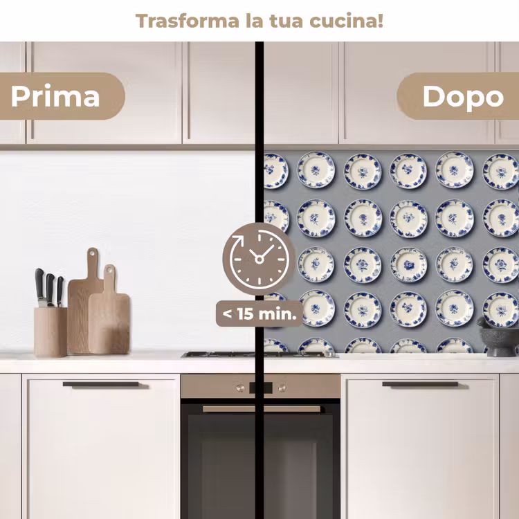 Schienale cucina - Segni - Fiori - Blu - Bianco — 3