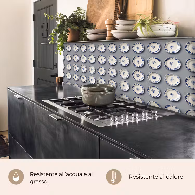 Schienale cucina - Segni - Fiori - Blu - Bianco — 5