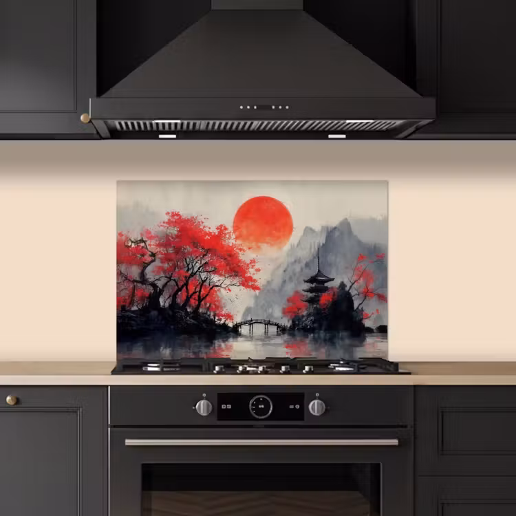 Paraschizzi cucina - Sole rosso - Fiume - Ponte - Alberi — 5
