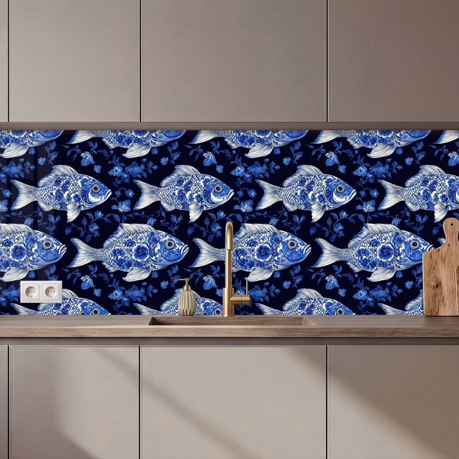 Schienale cucina - Pesci - Fiori - Blu — 1