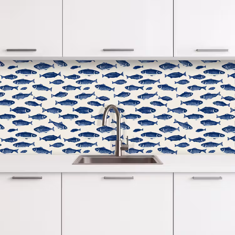 Schienale cucina - Pesce - Motivo - Blu - Bianco — 4