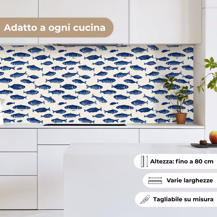 Schienale cucina - Pesce - Motivo - Blu - Bianco — 7